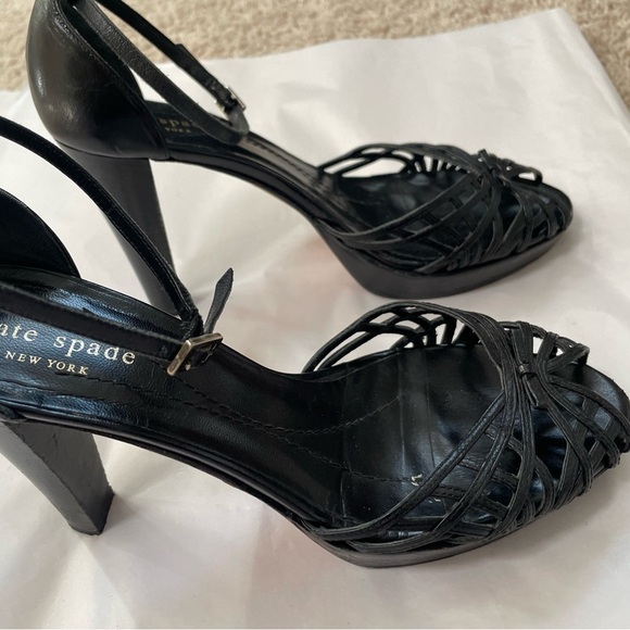 KATE SPADE Women’s Sz 6.5 black Leather Strappy Cage High Heels Sandals 70’s - Picture 12 of 15